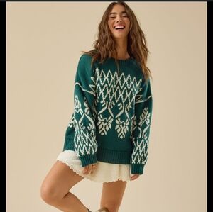 Women's Green Patterned Sweater